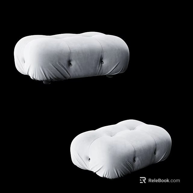 Modern White Upholstered Sofa Stool With Button Tufted Details And Soft Cushion 3d model 