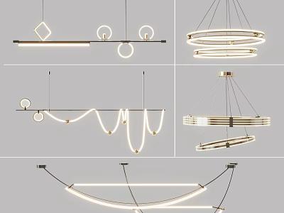 Elegant Modern Chandeliers with Various Geometric and Curved Shapes for Home Interior 3d model