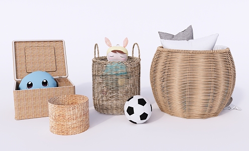 Modern Storage Basket Towel Rack Rattan Clothes Basket Bamboo Basket 3d model