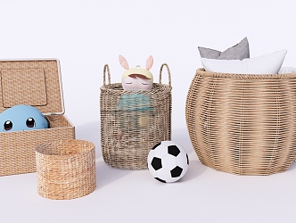 Modern Storage Basket Towel Rack Rattan Clothes Basket Bamboo Basket 3d model