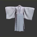 Woman Wearing Light Blue Traditional Kimono With Wide Sleeves And Obi Belt