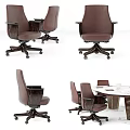 Elegant Modern Conference Table With Marble Top And Brown Rolling Chairs