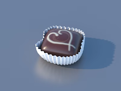 Delicious Heart Shaped Chocolate With White Heart Pattern In White Paper Cup 3d model