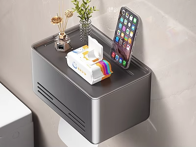 Modern Bathroom Wall Mounted Storage Organizer with Phone Tissue Box Decorative Plants and Small Decor 3d model