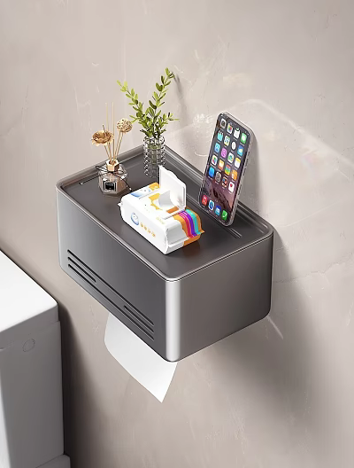 Modern Bathroom Wall Mounted Storage Organizer with Phone Tissue Box Decorative Plants and Small Decor 3d model