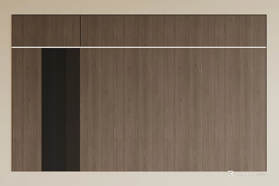 Modern TV Background Wall With Wooden Panel Brown Tone Vertical Stripes Design 3d model 