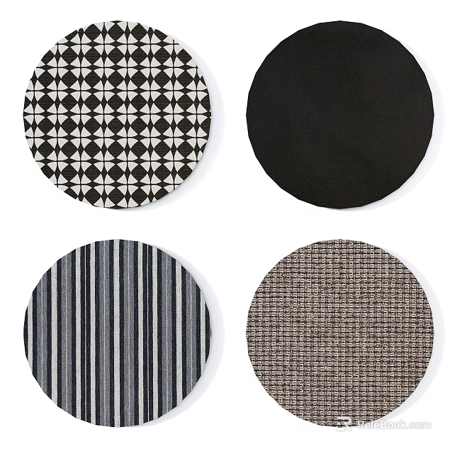 Round Rugs with Geometric Diamond Black Striped and Textured Patterns for Home Decor 3d model 