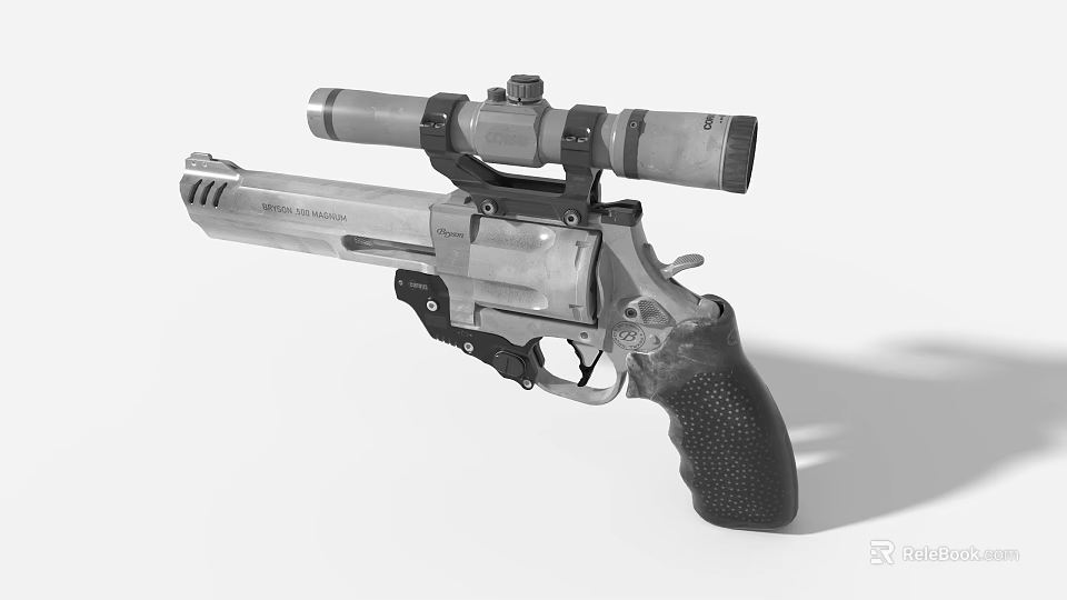 Game Movie Character's Magnum Revolver With Scope And Black Grip Metal Weapon Prop 3d model 