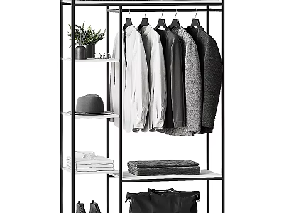 Modern Entryway Cabinet Sideboard With Hanging Clothes Storage Shelves And Decorative Plant 3d model
