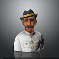 Cartoon Man with Black Hat Gold Band Mustache in White Uniform with Gold Buttons