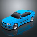 Blue Two Door Coupe With Rear Spoiler And Alloy Wheels On Dark Reflective Surface