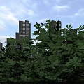 Scenic Modern Residential Community Buildings Surrounded by Greenery River and Roads