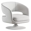 Modern Tan Leather Armchair with Curved Armrests and Swivel Base for Living Room