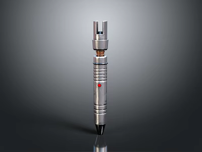 Sleek Silver Weapon With Ring Structures Open Top Red Dot Center And Pointed Tip 3d model