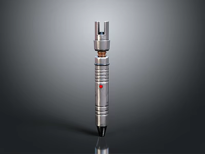 Sleek Silver Weapon With Ring Structures Open Top Red Dot Center And Pointed Tip 3d model