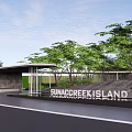 Sumacreek Island Garden Landscape Design with Green Trees Lawn and Modern Entrance