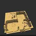 3D Desert Scene Model With Sand Terrain Pathways And Structural Pillars