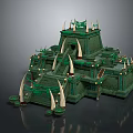 Cartoon Scene Featuring Green Pyramid With Steps Decorative White Spikes And Multi Level Lighting 3d model