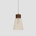 Modern Pendant Light With Ribbed Glass Shade And Wooden Top For Home Interior