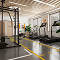 Modern Fitness Gym Interior With Squat Racks Barbells Workout Benches Mirrors And Marked Yellow Floors