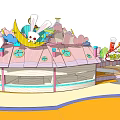 Colorful Children's Playground Equipment With Pink Building Moon Shape And Rabbit Decorations