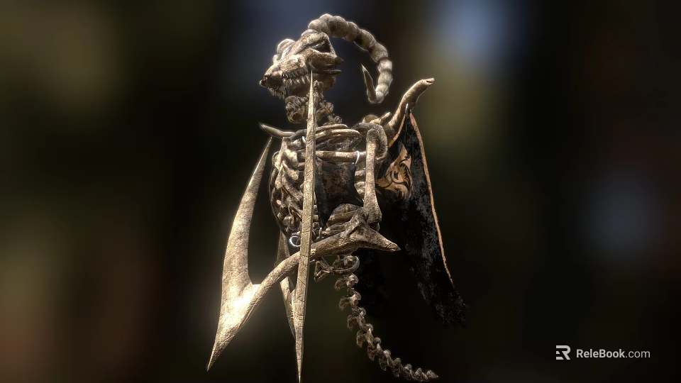Skeletal Dragon Game Movie Character With Metallic Structure And Intricate Bones 3d model 