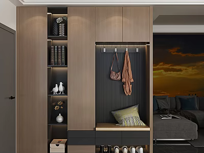 Modern Shoe Cabinet With Hanging Area Bench And Storage Shelves For Home 3d model