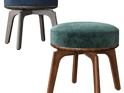 Navy Blue And Green Velvet Sofa Stools With Wooden Legs Modern Design 3d model