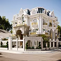 Elegant Detached Villa With White Exterior European Style Arched Porch And Balconies