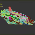 Scenic Landscape Model With Greenery Circular Pond Paths And Tower Structure
