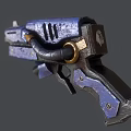 Futuristic Blue Weapon With Metallic Texture Glowing Green Light And Barrel Design