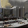 Elegant Modern Living and Dining Room Interior Design With Dining Table Chairs Chandelier and Tableware