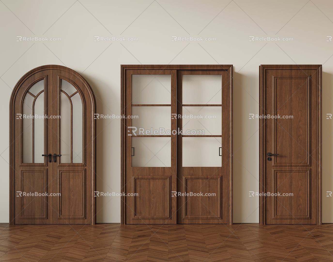 French Middle Style Kitchen and Sanitary Door Single-door Double-door Glass Door 3d model