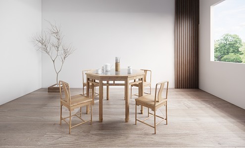 New Chinese Dining Table and Chair Combination Dining Table and Chair 3d model