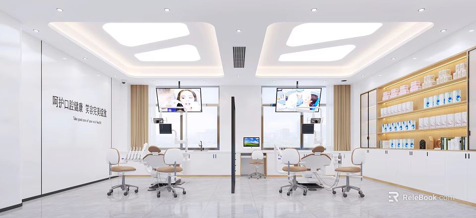 Bright Modern Hospital Outpatient Clinic Interior With Waiting Seats And Digital Screens 3d model 