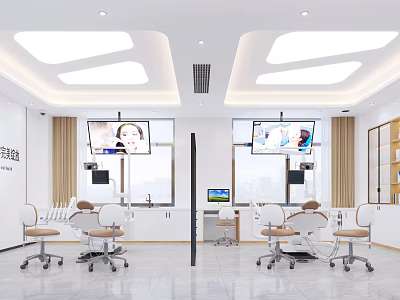 Bright Modern Hospital Outpatient Clinic Interior With Waiting Seats And Digital Screens 3d model