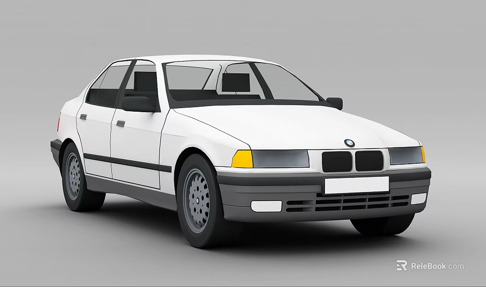 White BMW Four Door Sedan With Black Trim And Gray Wheels 3d model 