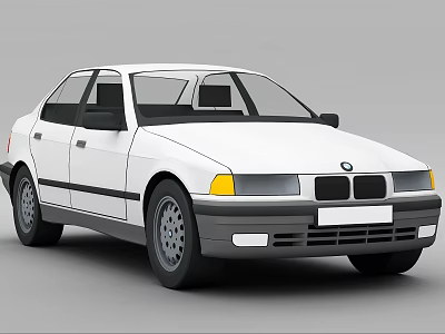 White BMW Four Door Sedan With Black Trim And Gray Wheels 3d model
