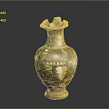 Vintage Hand Carved Ceramic Vase With Petal Mouth And Painted Patterns