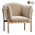 Beige Suede Upholstered Modern Lounge Chair With Wide Armrests And Wooden Frame