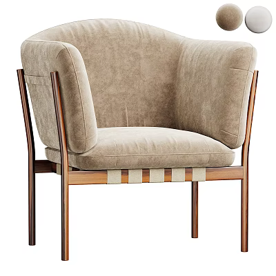 Beige Suede Upholstered Modern Lounge Chair With Wide Armrests And Wooden Frame 3d model