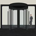 Modern Commercial Revolving Door With Black Frame Transparent Glass And Marble Floor In Office Lobby