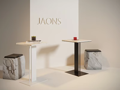 Modern Table And Stool Set With Square Marble Top White Black Legs Stone Stools 3d model