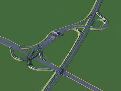Highway Interchange 3D Model Featuring Complex Road Structure And Curved Ramps 3d model