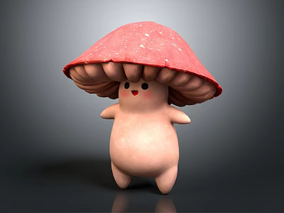Cute Mushroom Shaped Game Movie Character 3D Design With Pink Body And Smiling Face 3d model