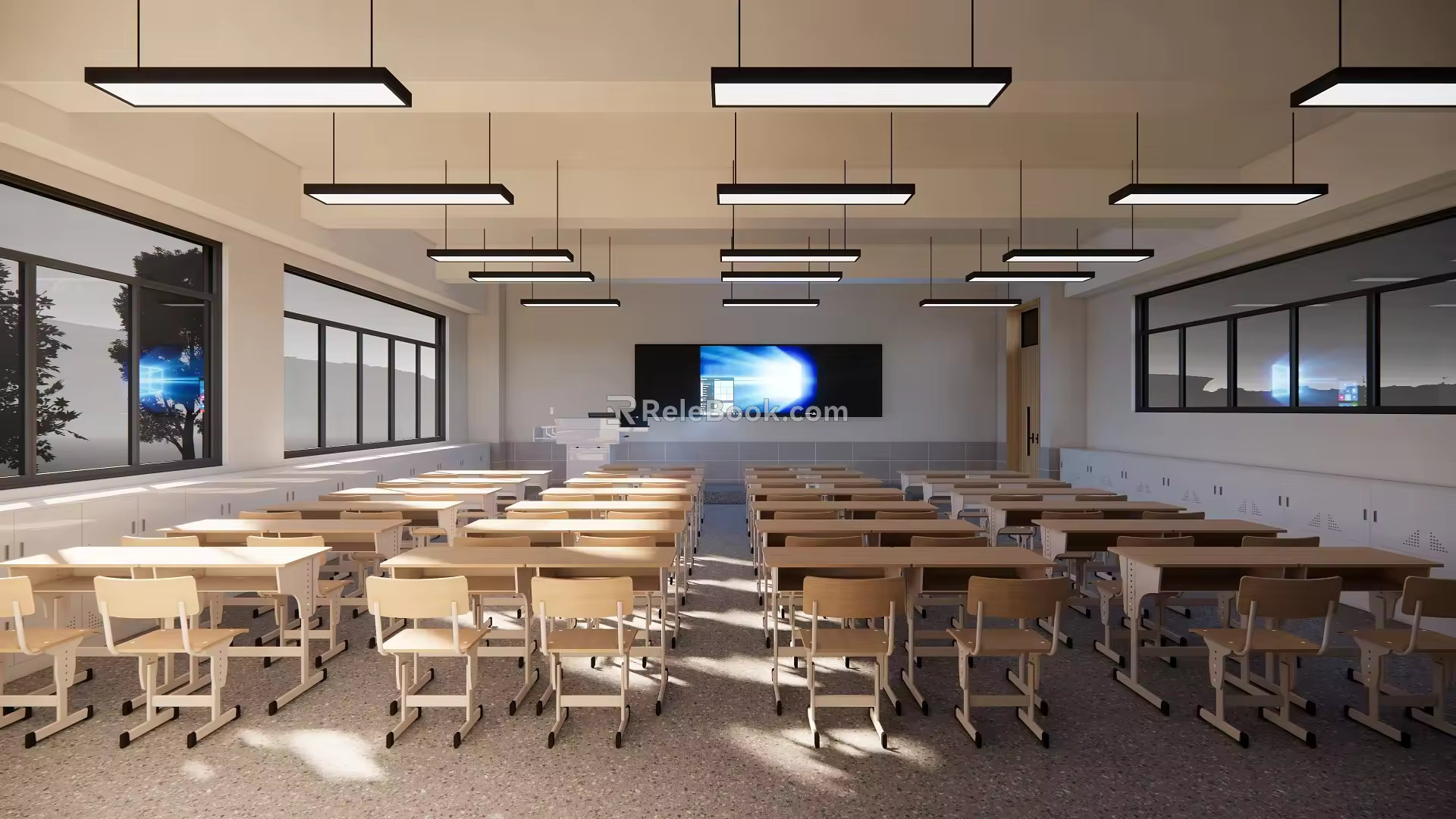 Modern classroom desk platform strip light 3d model