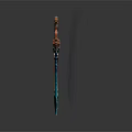 Mythical Decorative Sword With Blue Blade Red Ornamental Hilt And Intricate Design
