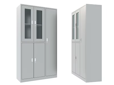 Gray Modern Metal Bookcase With Glass Doors And Cabinet Storage Solutions Design 3d model
