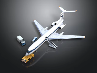 Toy Airplane Model Scene With Truck Van And Display Base 3d model