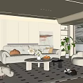 Cream style living room sofa combination cloud sofa coffee table side table floor lamp 3d model